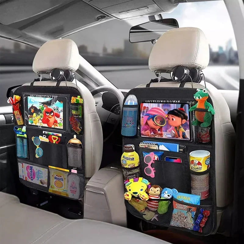 Car Rear Seat Organizer with Touchscreen & Tablet Holder – Multi-Pocket Storage & Seat Back Protector