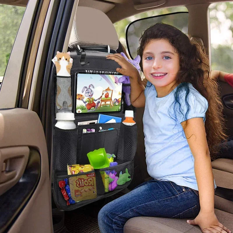 Car Rear Seat Organizer with Touchscreen & Tablet Holder – Multi-Pocket Storage & Seat Back Protector