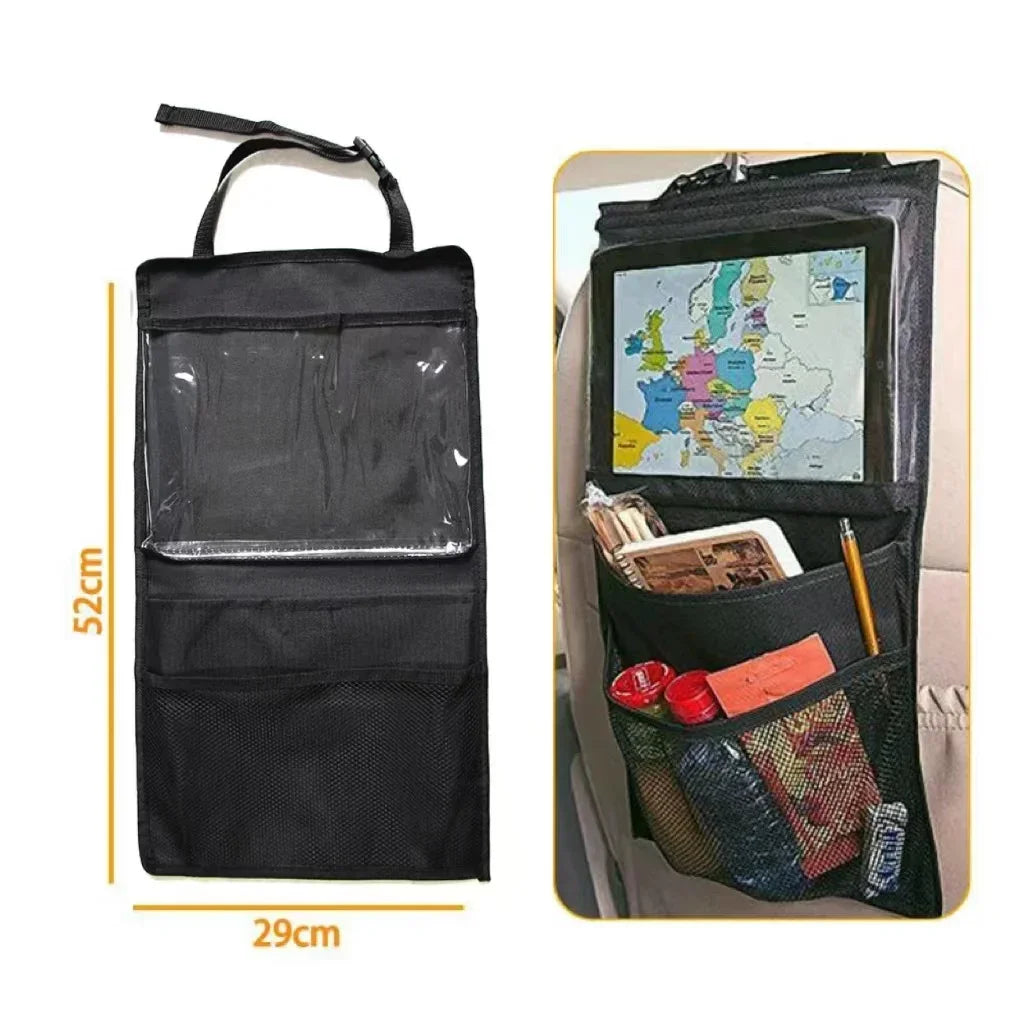 Car Rear Seat Organizer with Touchscreen & Tablet Holder – Multi-Pocket Storage & Seat Back Protector