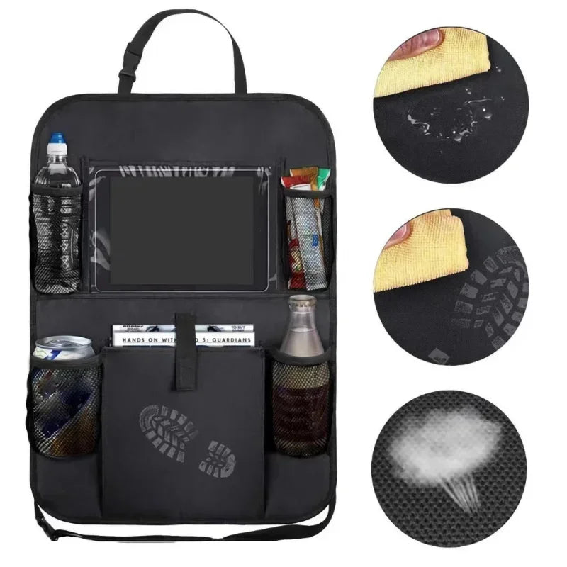 Car Rear Seat Organizer with Touchscreen & Tablet Holder – Multi-Pocket Storage & Seat Back Protector